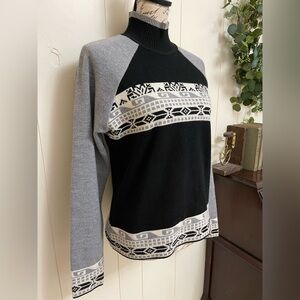NILS Black and Gray Turtleneck ski Nordic Apres wool preppy Fair Isle sweater